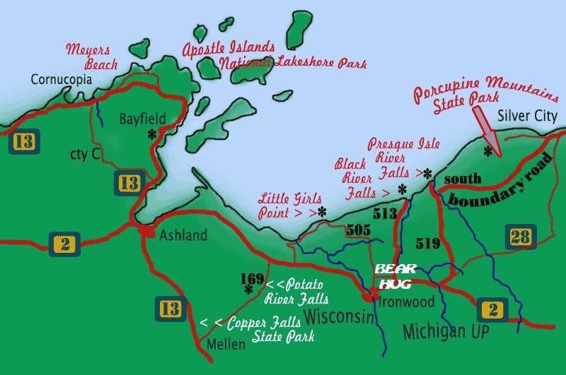 Bear Hug location on fall color tour map